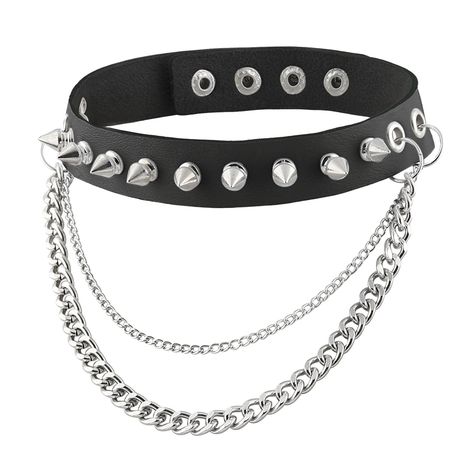 Collars, Fashion Women Men Cool Punk Goth Metal Spike Studded Link Leather Collar Choker Necklace (Black) - CJ12H87N2T5  #Necklaces #designer #womensfashion #Jewelry #Styles #Collars Leather Choker Collars, Goth Metal, Black Leather Choker, Pentagram Necklace, Metal Spikes, Leather Choker Necklace, Black Choker Necklace, Gothic Accessories, Style Rock