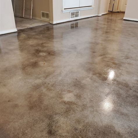 Concrete Floors Salon, Polished Stained Concrete Floor, Walnut Stained Concrete Floors, Light Stain Concrete Floors, High Gloss Concrete Floors, Barndo With Concrete Floors, Concrete Floor Stain Ideas, Light Colored Stained Concrete Floors, Stained Concrete Floors Bathroom