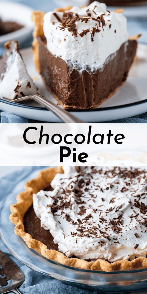 This is not your grandma's chocolate pie, it's better! Sorry grandma, but I've tested and perfected this recipe until I could share an addictive and easy-to-make recipe that is a chocolate lover's dream. Best Chocolate Cream Pie Recipe, Grandma’s Chocolate Pie, Grandmas Chocolate Pie, Chocolate Pie Easy Pudding, Southern Pie Recipes, Chocolate Pie Recipe Old Fashioned, Chocolate Custard Pie, Homemade Chocolate Cream Pie, Best Chocolate Pie Recipe