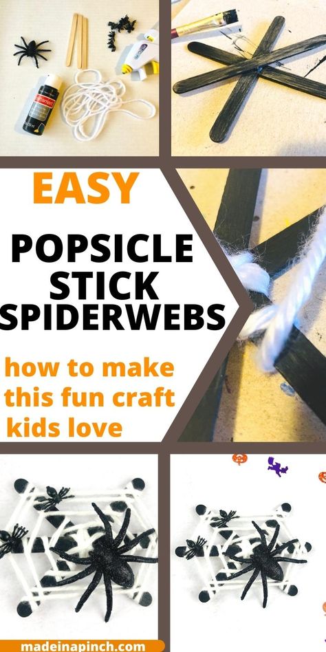 Popsicle stick spiderwebs! The kids will LOVE making this creepy crawly craft - and leaving it everywhere to scare the adults! Add some Halloween spookiness to your crafting with this easy popsicle stick spiderweb craft! #halloween #halloweencrafts Popsicle Stick Spider Web, Spiderweb Craft, Popsicle Sticks Halloween Crafts, Halloween Bingo Printable, Popsicle Stick Craft, Craft For Halloween, Popsicle Stick Crafts For Kids, Halloween Class Party, Craft Halloween