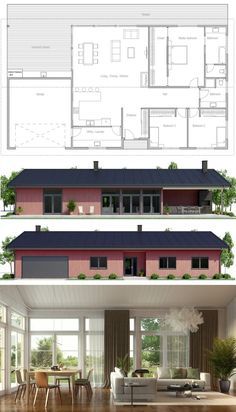 Floor Plan 120 M2 House Plans, House Plans 1 Floor, Smaller Houses, Modular Home Plans, Prefabricated Houses, Contemporary House Plans, New House Plans, Modern House Plans, Dream House Exterior