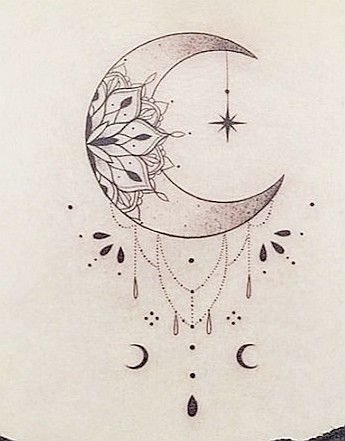 Dreamcatcher Moon Tattoo, Moon Mandala Tattoo Design, Moon Dream Catcher Tattoo, Tattoo Sol E Lua, Unalome Tattoos, Dark Disney Tattoo, Eclipse Tattoo, Luna Tattoo, Moon Sun Tattoo