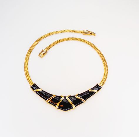 Vintage Gold & Black Enamel Hinged Bib Choker Necklace, Gift for Her, Jewelry Vintage Artwork, Gold Enamel, Vintage Costumes, Black Enamel, Necklace Gift, Gold Black, Vintage Necklace, Vintage Gold, Halloween Shopping