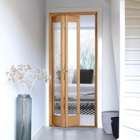 Acordian Doors, Folding Bathroom Door, Folding Doors Ideas, Wooden Folding Doors, Bi Fold Doors Internal, Wooden Bifold Doors, Wooden Glass Door, Internal Folding Doors, Solid Oak Doors