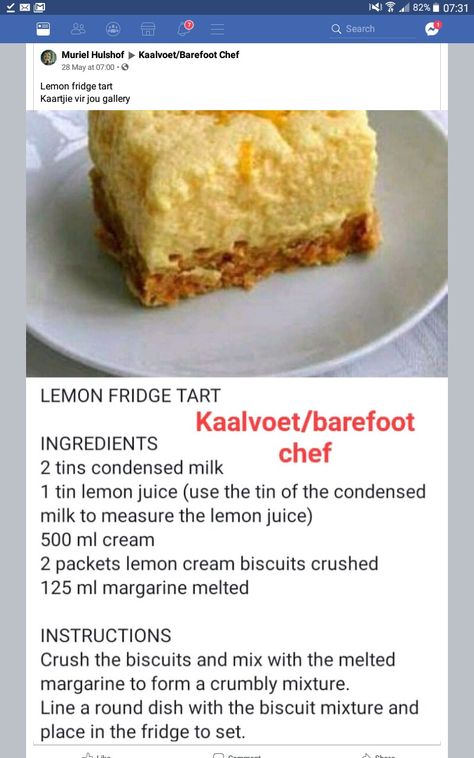 Fridge Tarts Recipes, Condensed Milk Recipes Desserts, Milk Recipes Dessert, Easy Tart Recipes, African Dessert, Easy Puddings, Fluff Desserts, Tart Dessert, Lemon Dessert Recipes