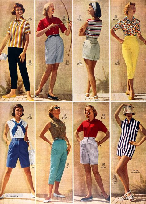 Moda Z Lat 70., Mode Over 50, 40s Mode, 1950s Shorts, Look Disco, 50s Outfits, 1950 Fashion, 40 Women, Look Retro