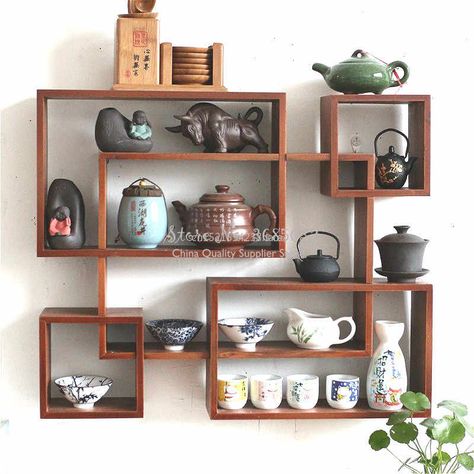 European style living room wall hanging rack creative solid wood shelf partition wall round display decorative frame 80cm| | - AliExpress Teapot Display Ideas Shelves, Tea Set Storage, Mason Jar Shelf, Wall Mounted Spice Rack, Tea Display, Indoor Ideas, Kitchen Shelf Decor, Spice Rack Organiser, Woodworking Project Plans