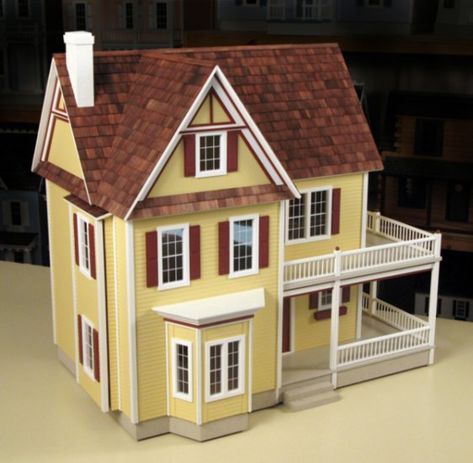 Real Good Toys JM-1065 Victoria's Farmhouse Kit [RGT JM-1065] | The Little Dollhouse Company Victoria's Farmhouse Dollhouse, Popsicle Craft, Farmhouse Dollhouse, Wooden Dollhouse Kits, Real Good Toys, Raised Panel Shutters, Baseboard Molding, Porch Posts, Mini Diy