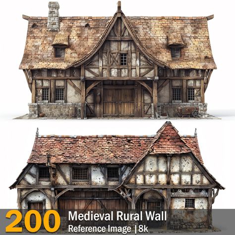 Medieval Home Exterior, Medieval Village House, Isometric Medieval, Medieval Farmhouse, Castle Diorama, Wall Reference, Medieval Farm, Fantasy Tavern, Medieval Dungeon