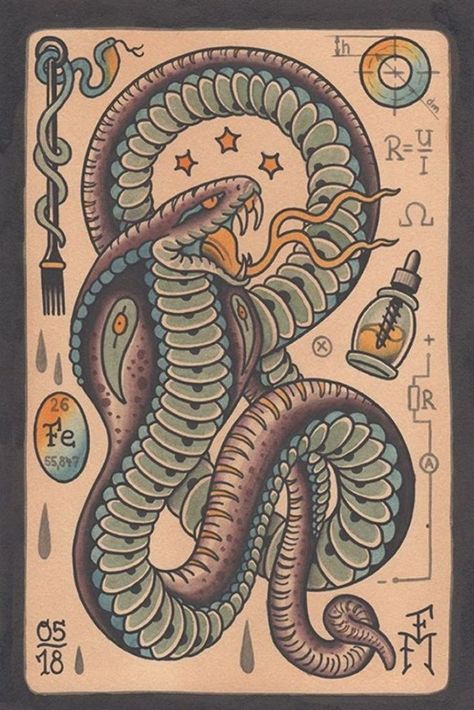 King Cobra Tattoo, Fine Art Tattoo, Tato Tradisional, Cobra Tattoo, Traditional Tattoo Old School, Tattoo Posters, Traditional Tattoo Sleeve, Snake Tattoo Design, Tattoo Shirts