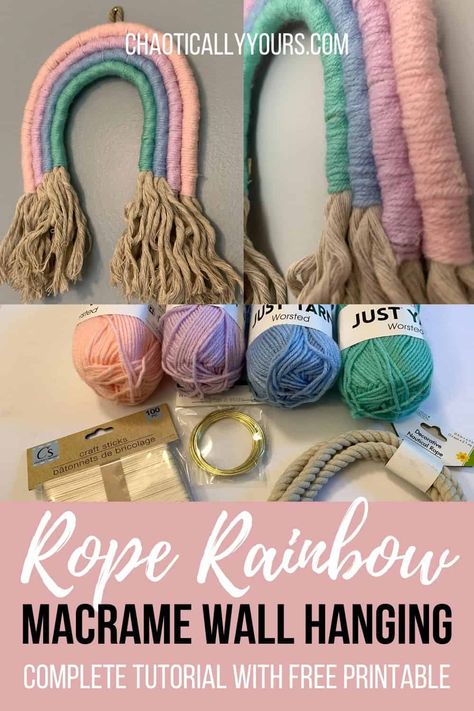 Rope Rainbow Wall Hanging - Chaotically Yours Rainbow Craft Ideas, Mason Jar String Art, Craft Ideas For Adults, Rope Rainbow, Rainbow Macrame Wall Hangings, Rainbow Project, Rainbow Craft, Rainbow Macrame, String Crafts