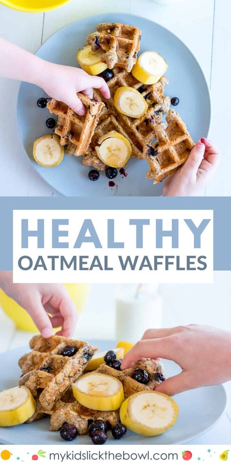 An easy healthy waffle recipe, made with whole wheat and oats, flavoured with banana and blueberries, a delicious high protein and fibre breakfast, snack or for lunchboxes #waffles #breakfast #breakfastrecipes #cleaneating #healthyrecipes #healthydiets #healthysnacks Nutrient Dense Waffles, Oatmeal Blueberry Waffles, Healthy Toddler Waffle Recipe, High Fiber Waffle Recipe, Blw Blueberry Waffles, Blueberry Protein Waffles, Fiber Breakfast Ideas For Kids, High Fiber Waffles, Waffle Recipe For Baby