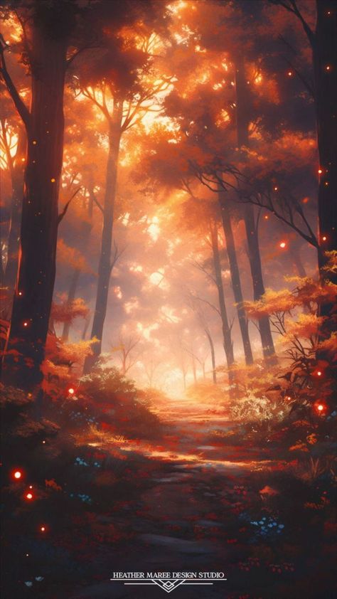 Orange Forest Background, Enchanted Fall Forest, Fall Background Landscape, Fall Court Aesthetic, Orange Forest Aesthetic, Fall Fantasy Aesthetic, Autumn Forest Art, Lock Screen Wallpaper Fall, Autumn Court Aesthetic