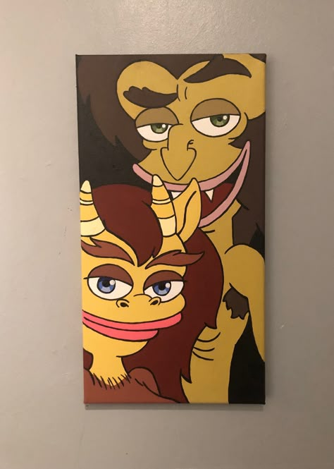 Big Mouth Hormone Monster canvas Big Mouth Art, Big Mouth Hormone Monster, Things To Draw On A Big Canvas, Big Mouth Painting, Big Mouth Drawing, Hormone Monster, Canvas Painting Ideas Cartoon, Cool Cartoon Paintings Easy, Big Canvas Ideas