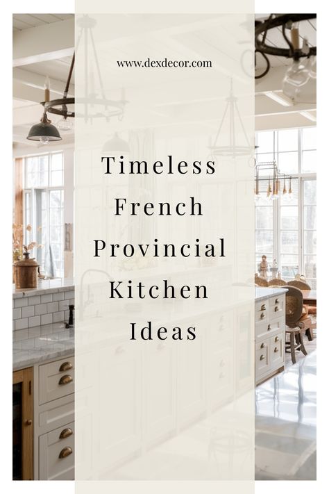 Timeless French Provincial kitchen with white cabinetry and rustic wood accents. Country French Kitchen Ideas, Kitchen Design Timeless, French Country Kitchen Backsplash Ideas, European Inspired Kitchen, Modern French Kitchen Design, French Kitchen Aesthetic, French Provincial Kitchen Decor, French Country Kitchen Design Ideas, European Kitchen Design French Country