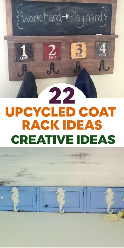 Elevate your entryway with these clever upcycled coat rack ideas! Repurpose old wooden pallets by sanding, painting, and adding hooks for a rustic touch. Transform vintage window frames into charming coat racks by replacing glass with a wooden board and adding hooks. Utilize old wooden ladders as unique storage solutions by attaching hooks to the rungs and leaning against the wall. These DIY projects not only keep your space organized but also infuse it with character. Coat Rack Ideas, Flies Trap Diy, Upcycled Coat, Pallet Coat Racks, Wooden Ladders, Old Wooden Ladders, Diy Bird Cage, Cabinet Doors Repurposed, Diy Dog Crate