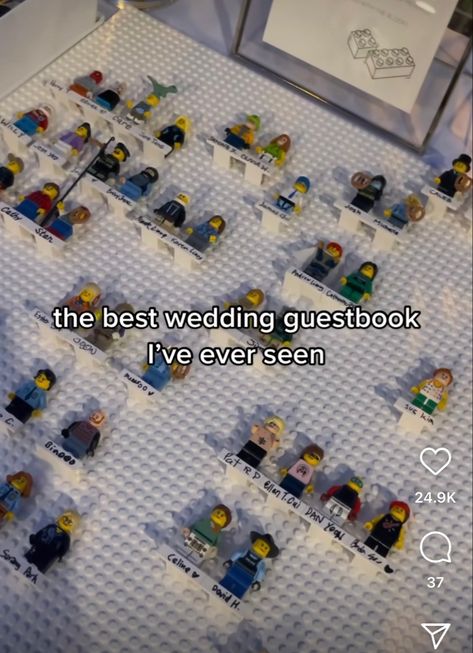 Fun, creative & good convo starter Legos At Wedding, Wedding Lego Guest Book, Cool Ideas For Weddings, Cute Wedding Ideas Creative Receptions, Wedding Reception Ideas Fun, Fun Wedding Guest Book, Lego Guest Book, Creative Wedding Guest Book, Lego Guest Book Wedding