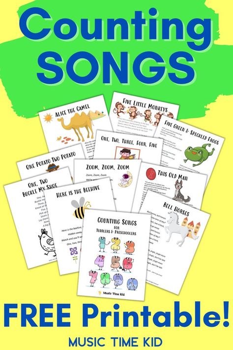 counting songs free printable activities Preschool Songs Printable, Preschool Songs With Props, Preschool Song Cards Free Printables, Number Songs For Toddlers, Math Songs Preschool, Preschool Song Cards, Headstart Activities Free Printable, Counting Songs For Preschool, Preschool Movement Songs