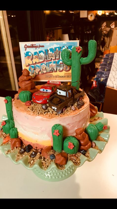 Cars birthday cake radiator springs Disney Lightening McQueen Mater Disney Cars Cake Diy, Cars Cake 3rd Birthday, Disney Cars Cake Buttercream, Cars The Movie Cake, Cars 3rd Birthday Cake, Cars Birthday Cake Diy, Lightning Mcqueen Smash Cake, Disney Cars Smash Cake, Diy Cars Cake