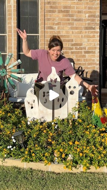 Astin Hancock | DIY | Home | Woodworking on Instagram: "#ad I made some super cute, beginner friendly halloween decor for my patio and front garden using HART Tools! I made garden ghosts and a mummy and some porch jack-o-lanterns using cedar so they will last longer. Check out the link in my bio for where you can buy you some HART tools to get to work on your fall project! #DoItWithHART #HARTPartner @harttoolsusa" Friendly Halloween Decor, Hart Tools, Fall Projects, Front Garden, Jack O Lantern, Halloween Decor, Wood Projects, Work On Yourself, Halloween Decorations