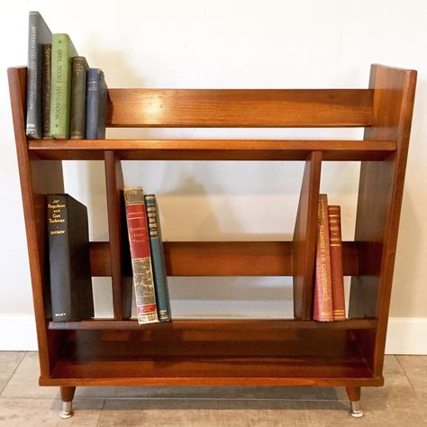 Mini Mod Encyclopedia Bookshelf Small Wood Bookshelf, Table Top Bookshelf, 70s Bookshelf, Short Bookshelf, Homeschool Area, Mid Century Modern Bookshelf, Encyclopedia Book, 70s Living Room, Solid Wood Bookshelf