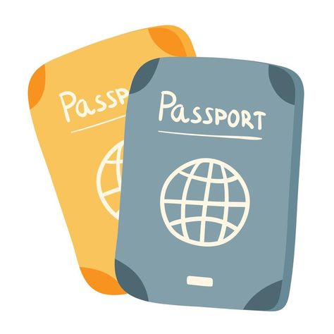 Passports template with card, document with simple globe icon. Tourist item, traveling concept. Colored isolated flat cartoon vector illustration. Passport Illustration, Tourist Illustration, Passport Template, Globe Icon, Cityscape Photos, Logo Banners, Nature Backgrounds, Background Banner, Landscape Photos