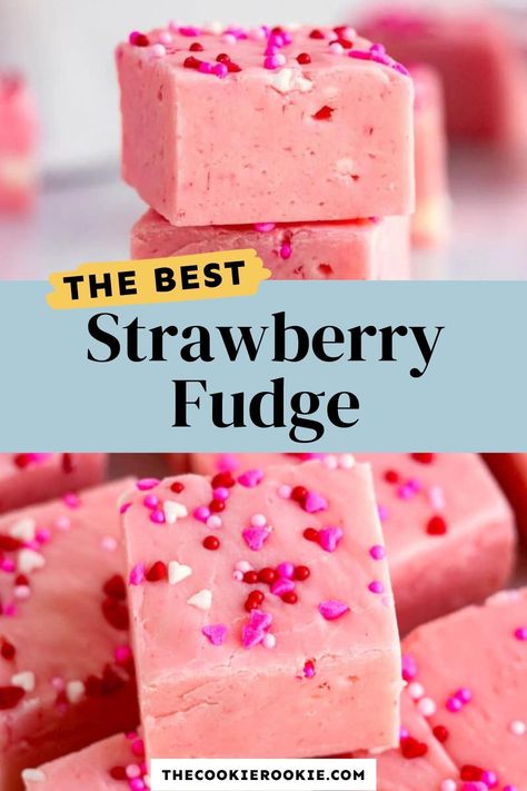 Valentine Fudge Ideas, Valentines Fudge Recipes, Valentine’s Day Fudge, Valentine's Fudge, Barbie Recipes, Strawberry Cheesecake Fudge, Fudge With Sweetened Condensed Milk, Valentine Fudge, Fruit Fudge