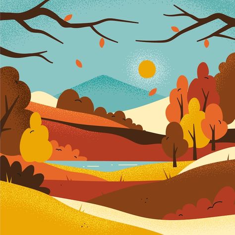 Fall Scene Illustration, Fall Trees Illustration, Japan Autumn Illustration, Autumn Vector Illustration, Autumn Vector, Flat Illustration, Fall Season, Graphic Resources, Vector Free