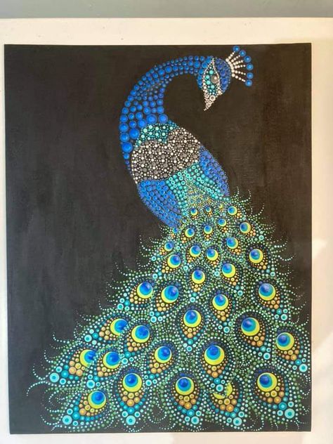 Peacock Mandala Dot Painting, Bird Dot Painting, Peacock Dot Mandala Art, Peacock Dot Art, Peacock Dot Painting, Animal Dot Painting, Dot Painting Animals, Peacock Mandala Art, Pointalism Art