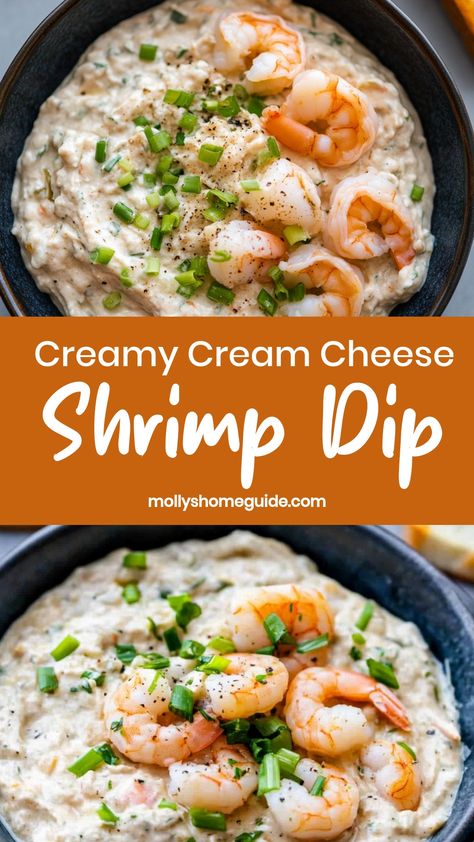 Indulge in the ultimate party appetizer with this creamy and flavorful cream cheese shrimp dip recipe. Packed with succulent shrimp, savory herbs, and rich cream cheese, this dip is guaranteed to be a crowd-pleaser at any gathering. Whether you're hosting a game day get-together or a holiday celebration, this easy-to-make dish will surely impress your guests. Serve it alongside crispy crackers, crunchy veggies or fresh bread for the perfect combination of textures and flavors. Hot Shrimp Dip With Cream Cheese, Shrimp Cream Of Mushroom Recipe, Crockpot Shrimp Dip, Shrimp Rangoon Dip, Shrimp And Cream Cheese Recipes, Shrimp Appetizers For Party Finger Foods, Cream Cheese Shrimp Dip, Shrimp Appetizers For Party, Shrimp Dip With Cream Cheese