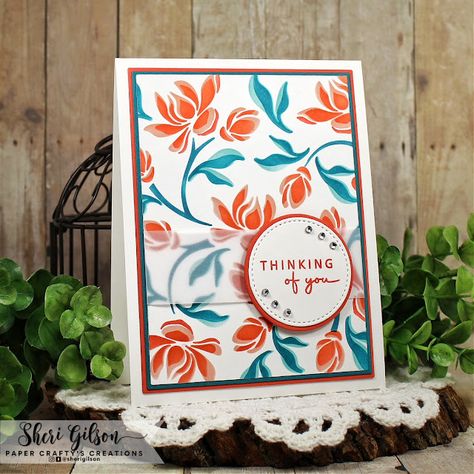 Paper Crafty's Creations : Color Hues Color Challenge | Thinking of You Vine Stencil, Pocketful Of Sunshine, Stencil Cards, Gina K Cards, Design Project Ideas, Pocket Full Of Sunshine, Gina K Designs, K Design, Jennifer Mcguire