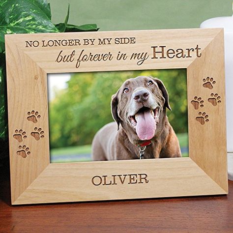 Pet Memorial Picture Frame, Engraved Picture Frames, Dog Picture Frames, Pet Frame, Dog Frames, Personalized Memorial Gifts, Forever In Our Hearts, Dog Picture, Wooden Picture Frame