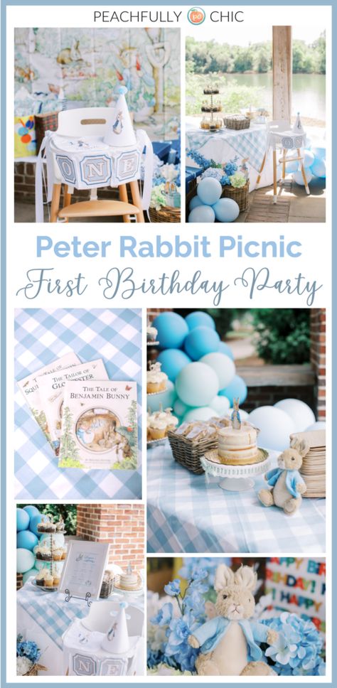 Peter Rabbit Themed - First Birthday Party Picnic Peter Rabbit Second Birthday Party, Beatrix Potter First Birthday, Easter Themed Birthday Party For Boy, 1st Birthday Peter Rabbit, April Birthday Party Themes Boy, Diy Peter Rabbit Decorations, First Birthday Peter Rabbit, Peter Cottontail Birthday Party, Peter Rabbit One Year Birthday