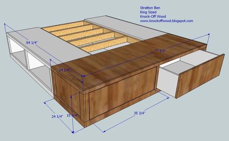 King Storage Bed. Excellent way to maximize space and keep things organized/tidy! :D I really want this! King Size Storage Bed, Diy Storage Bed, King Storage Bed, Murphy Bed Plans, King Size Bed Frame, Ideas Hogar, Bed Frame With Storage, Bed With Drawers, Diy Interior