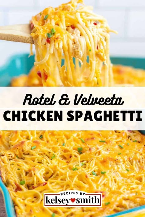 This easy Rotel chicken spaghetti recipe with shredded chicken, Rotel, Velveeta, and cheddar cheese is an easy family meal. With 8 servings, this is a go-to budget-friendly dish if you're looking to feed a crowd, perfect for Sunday family dinners. This a great recipe for when you have leftover chicken or a rotisserie chicken.