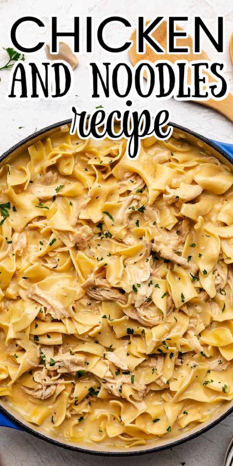 This Chicken and Noodles Recipe is the ultimate comfort food ready with just 15 minutes of prep! It features bites of juicy chicken tossed with tender egg noodles in a creamy and savory sauce. Cream of Chicken Soup | Easy Chicken Dinner Recipes | Egg Noodle Recipes | Easy Chicken and Noodles | Chicken Noodle Recipes | Chicken Egg Noodle Casserole | Chicken and Egg Noodles Recipe Stovetop | Quick Easy Chicken Recipes | Recipes for Rotisserie Chicken | Chicken And Egg Noodles Recipe Stovetop, Egg Noodle Recipes Easy, Chicken And Egg Noodles Recipe, Creamy Chicken And Noodles Recipe, Recipes For Rotisserie Chicken, Chicken Egg Noodle Casserole, Noodle Recipes Chicken, Chicken Soup Easy, Egg Noodle Casserole