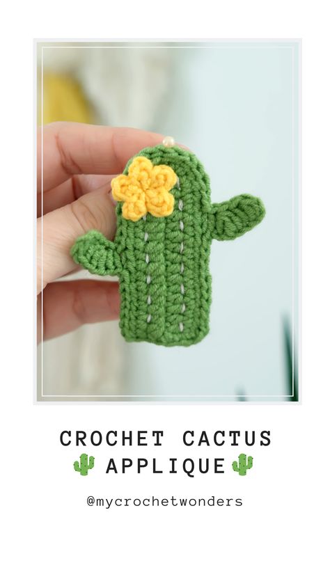 Crochet Cactus free pattern crochet brooch crochet applique crochet patch #llama #crochecactus #freepattern #DIY #crochetpattern Simple Crochet Applique, Crochet Patches Free Pattern, Cute Crochet Applique Patterns Free, Cactus Applique Pattern, Crochet Llama Applique, Crochet Cactus Applique Free Pattern, Crochet Cactus Applique, Crochet Small Applique, Crochet Mini Applique