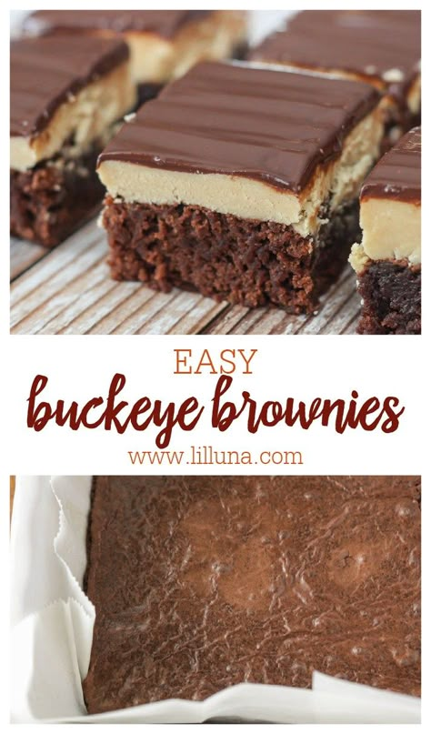 Easy Buckeye Brownies, Buckeye Dessert, Buckeye Brownies Recipe, Holiday Desert Recipes, Buckeye Brownies, Chocolate Sugar Cookie Recipe, Brownie Mix Recipes, Brownie Ideas, Bar Desserts