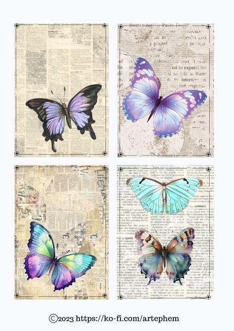 Free downloadable tab booklet with beautiful butterflies on book page backgrounds. 4 pages of images you can use to create your own tab-bound booklet! Enjoy! Free Printable Junk Journal Kits, Free Butterfly Printables, Bible Tabs Diy, Printable Tabs, Scrapbooking Printables, Library Signage, Journaling Printables, Bible Journaling Printables, Scrapbook Embellishments Diy