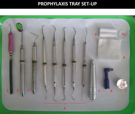 Dental prophylaxis is a medical term used in dentistry to promote good oral health. Learn the basic prophylaxis tray setup and different types of prophylaxis. Dental Hygiene Study, Dental Assistant Study Guide, Dental Nursing, Aspen Dental, Dental Assistant School, Dental Design Interior, Hygiene School, Mouth Mirror, Dental Sealants