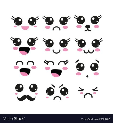 With kawaii faces Royalty Free Vector Image - VectorStock Cute Face Drawing, Cute Cartoon Faces, Tree Drawings Pencil, Kawaii Faces, Images Kawaii, Doodle Cartoon, Cartoon Eyes, Art Sketches Pencil, Cute Face