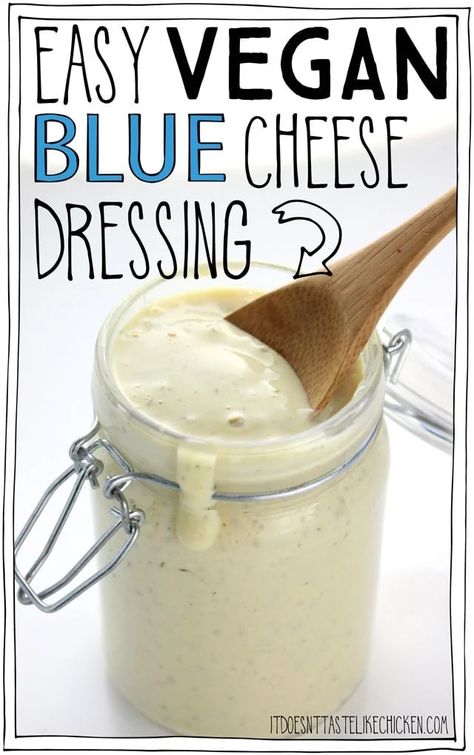 Vegan Blue Cheese Dressing, Vegan Blue Cheese, Vegan Salad Dressing Recipes, Oil Free Salad Dressing, Vegan Salad Dressing, Blue Cheese Salad, Blue Cheese Dip, Vegan Dressing, Whole Food Plant Based