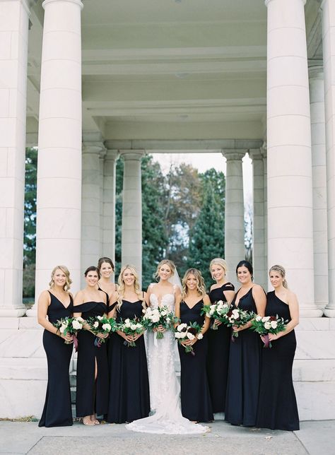 Black Bridesmaid Dress Mismatched, Black Gowns, Black And White Wedding Theme, Summer Bridesmaid Dresses, Black Bridesmaid, White Wedding Theme, King Photography, Black Bridesmaids, Mismatched Bridesmaids