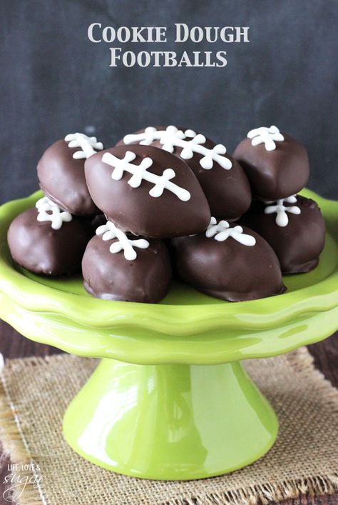 Chocolate Chip Cookie Dough Footballs Edible Chocolate Chip Cookie Dough, Superbowl Desserts, Eggless Cookie Dough, Planning Events, Mini Tortillas, Super Bowl Party, Super Bowl Food, Chocolate Chip Cookie Dough, Superbowl Party