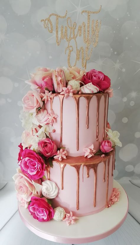 2 Tier Simple Cake Designs Birthday, Rose Gold Two Tier Cake, 30th Birthday Cake 2 Tier, 30th Birthday Cake Two Tier, Elegant Drip Cake For Women, 30th Birthday Ideas For Women Rose Gold, 60th Birthday Cake 2 Tier, 2tier Birthday Cake For Women, Rose Gold 60th Birthday Cake