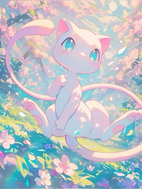 Cute Oshawott, Cute Mew Pokemon, Mew Fanart Pokemon, Pokemon Mew Art, Meowbahh Fanart, Mew Pokemon Art, Pokemon Flowers, Mew Drawing, Aesthetic Anime Prints