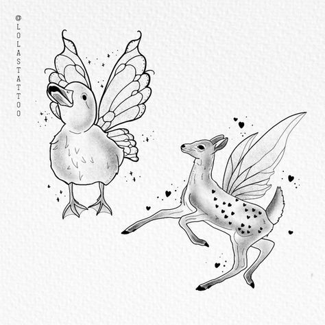 Bunny With Fairy Wings Tattoo, Fairy Animals Drawing, Animals With Fairy Wings, Fairy Animal Tattoo, Drawing For Tattoos, Butterfly Wings Drawing, Spooky Spring, Fawn Tattoo, Fairy Wings Drawing