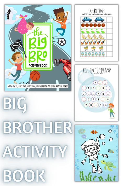 IS THERE A SPECIAL LITTLE BOY IN YOUR LIFE THAT IS A SOON-TO-BE BIG BROTHER? If so, this big brother activity book is a great way to ensure he still feels special with all the significant changes happening. This book is big, bright, and colorful, and provides hours of entertainment for new big brothers, while everybody is busy with baby. Big Brother Gift, New Big Brother, Promoted To Big Brother, Gifts For Brother, Book Themes, Feeling Special, Big Brother, Kindle Reading, Gifts For Boys