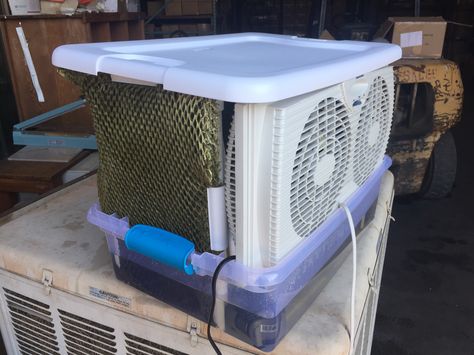 How to build a PVC swamp cooler. Just what I needed to stay cool this summer! Swamp Cooler Cover Indoor, Diy Swamp Cooler How To Build, Cooler Ac Diy, Homemade Swamp Cooler, Diy Swamp Cooler, Greenhouse Evaporative Cooler, Homemade Air Conditioner, Diy Sump Filter Aquarium, Diy Air Conditioner