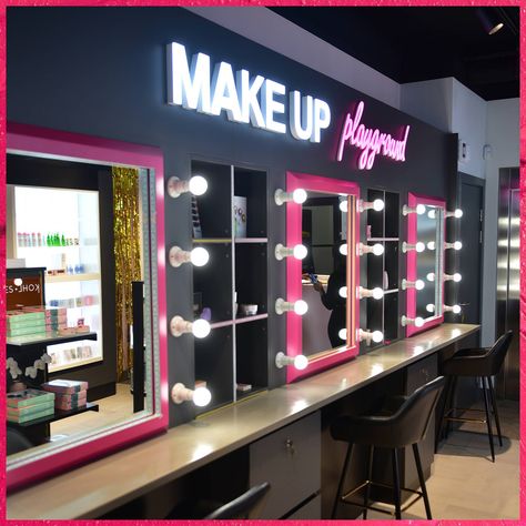 Luxury Makeup Studio, Studio Makeup Design, Makeup Suite, Makeup Shop Design Interior, Makeup Bar Ideas, Makeup Shop Design, Makeup Store Interior Retail Design, Makeup Studio Design, Makeup Store Design